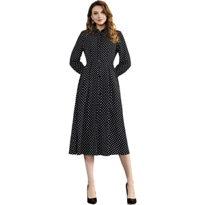 Vestido Formal de Alta Calidad para Mujer, Estampado de Puntos, Manga Larga, Corte Entallado, Casual, Elegante, Largo hasta la Rodilla, de Poliéster - Product Image 2