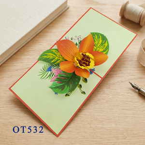 Tarjeta Pop-up Orquídea Naranja Hecha a Mano, Invitación de Felicitación, Impresión Tipográfica 3D, Flor de Papel, Venta al por Mayor en Hanói, Viet-craft - Product Image 3