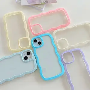 New Design Fashion Girl TPU Color Wavy Frame Clear Korean Phone Case Cover Mobile Phone Case for iPhone 14 Plus 13 Pro