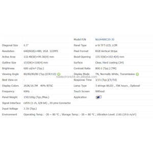 ใหม่ต้นฉบับ 6.5 นิ้ว 640 × 480 VGA อุตสาหกรรมโมดูล LCD สำหรับควบคุมอุตสาหกรรมอุปกรณ์ยานยนต์จอแสดงผล NL6448BC20-30 - Product Image 4