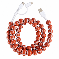 Kabel Charger HP 3 in 1 Trendy American Football Berhias Manik-manik, USB-C Fast Charging, Hadiah Unik untuk Penggemar Olahraga, untuk iPhone dan Android