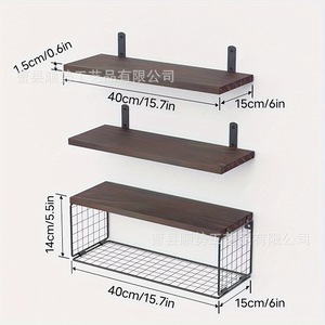Iron And Wood <b>Wall</b> <b>Shelf</b> 40cm 3 Tier Storage Rack For Bathroom Living Room Display - Product Image 1