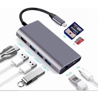 Hub USB-C 11 en 1 para Macbook, HDMI 4K, Interfaces USB 3.0/2.0, RJ45 100Mbps/1000Mbps, SD, Carga y Datos, Aleación de Aluminio