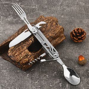 Juego de cubiertos portátiles multifunción de acero inoxidable, cuchillo, tenedor y cuchara, abridor de vino, juego de cubiertos plegables para acampar al aire libre - Product Image 1