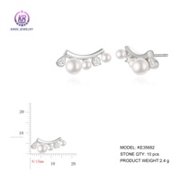 Boucles d'oreilles Kirin anti-ternissement en gros, plaqué rhodium, zircon, perle, argent 925