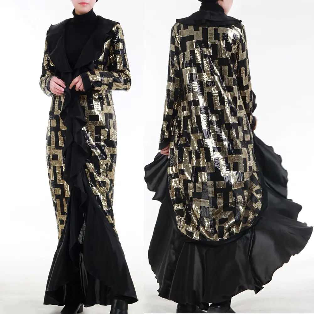 Abaya เลื่อมสีดำสำหรับผู้หญิง,แขนยาวออกแบบใหม่