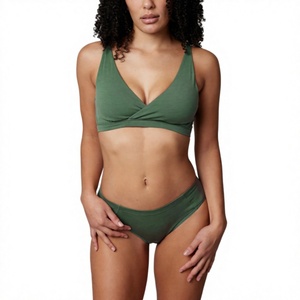 Ensemble de lingerie romantique 2 pièces pour femme, tendance, soutien-gorge sans rembourrage, culotte bikini, motif uni, sans armatures, taille haute extensible - Product Image 3