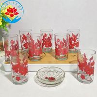 Usine Pas Cher Imprimé Verre Jus Tasse Verrerie 9-Pack Grande Tasse Personnalisé Pinte Imprimé Verre et Cristal Clair Vintage Cendrier Ensemble