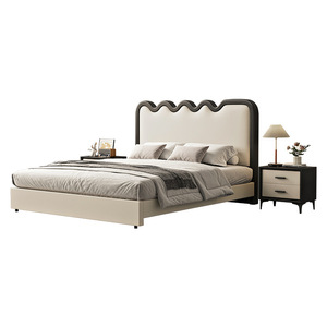 <span class=keywords><strong>Ten</strong></span> Tiger Modern 1.8 Lit Double Soft French Cream Leather Cadre en bois Internet Red Wind Ripple Up-Holstered Bed for Master - Product Image 4