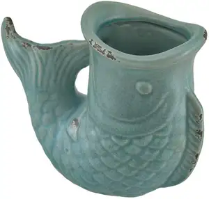 Vaso de peixe koi cerâmico azul