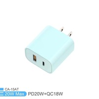 Cargador Rápido Dual Port Macaron PD20W QC, Adaptador de Pared con Carga Rápida USB A Tipo C, Enchufe estadounidense y europeo, Cargador de Teléfono Portátil para Teléfonos Inteligentes