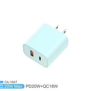 อะแดปเตอร์ชาร์จเร็วแบบพกพา 20W PD ชาร์จได้สองพอร์ต สีมาการอง ช่องเสียบ USB-A และ Type-C ปลั๊ก US/EU สำหรับโทรศัพท์มือถือ สมาร์ทโฟน - Product Image 4