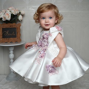 Vestido <span class=keywords><strong>de</strong></span> Fiesta <span class=keywords><strong>para</strong></span> Niña Pequeña con Bordado Floral, Vestido <span class=keywords><strong>de</strong></span> Princesa <span class=keywords><strong>de</strong></span> Satén sin Mangas, Vestido <span class=keywords><strong>de</strong></span> Dama <span class=keywords><strong>de</strong></span> Honor con Flores - Product Image 3