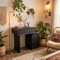 Table de maquillage noire minimaliste moderne, gain de place, avec tiroirs et armoire latérale, meubles de chambre à coucher