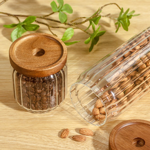 <strong>Stackable</strong> Borosilicate High Temperature Resistant Coffee Glass <strong>Jar</strong> with Wooden Lid for Food and Snack Storage or As a Present - Product Image 2