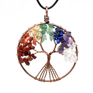 7 Color Chakra Charm Tree Of Life Natural Crystal Stone Pendant