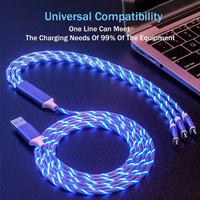 2025 produk baru kabel pengisi daya USB Led pemancar cahaya multiwarna lampu mengalir Led pengisi daya Usbc 3 in 1 kabel Data kabel Usbc