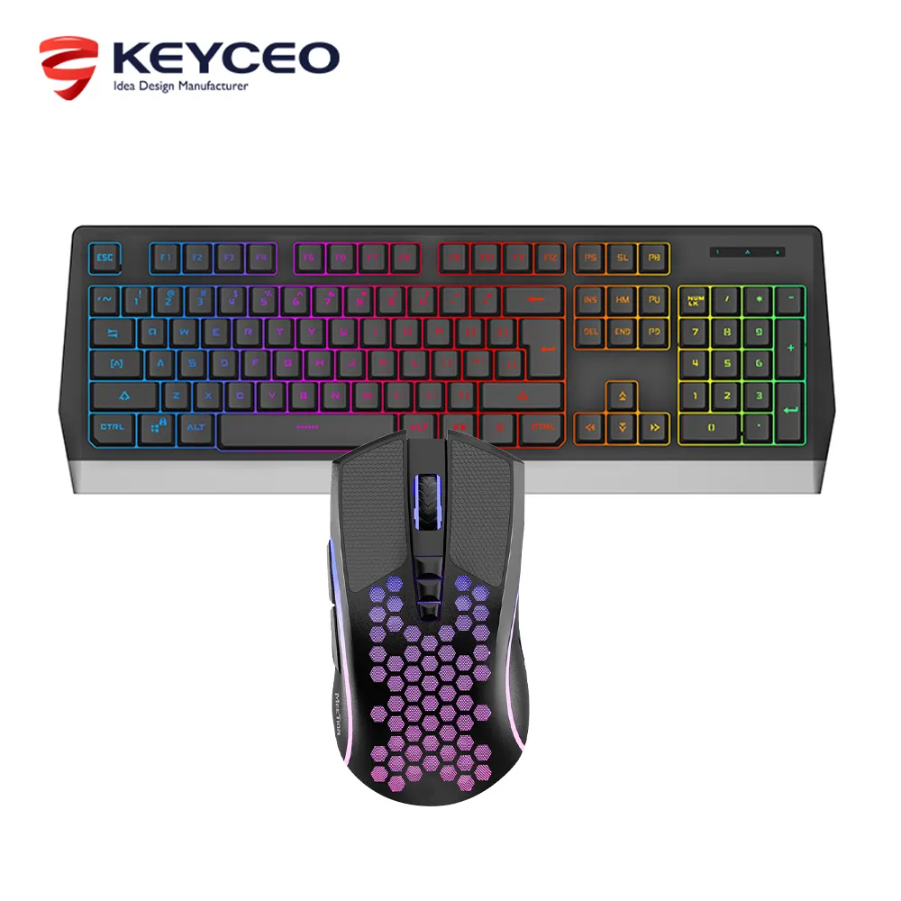wireless keyboard and mouse combo 2.4G RGB with holes Ergonomic Right keyboard mouse Gaming Combo oem keyceo