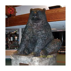 Custom Design Lovely Big Large Brass Wild Animal Statue Sitting Bronze Bear Sculpture for Outdoor Shop Decoration