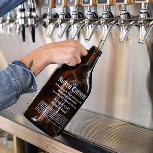 Logo imprimé grande bouteille de bière en verre Californie fait <span class=keywords><strong>maison</strong></span> whisky pêche <span class=keywords><strong>pomme</strong></span> <span class=keywords><strong>cidre</strong></span> bouteille de bière en verre brun avec poignée - Product Image 2