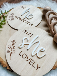 Scheinen Sie nicht wunderschön zu sein? |   Schild „Ist er nicht wunderbar?“ zur Geburtsankündigung und Geschlechtsoffenbarung, Foto-Requisite, Holzschild - Product Image 3