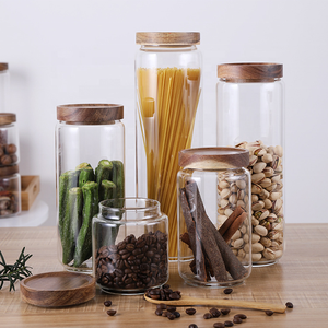 Bouteilles de <span class=keywords><strong>rangement</strong></span> en bois d'acacia, pots de stockage, Type de verre, couvercle étanche, offre spéciale, - Product Image 6