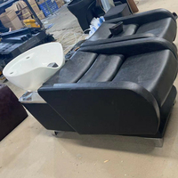 Chaise de lavage de cheveux ergonomique inclinable avec accoudoirs métalliques, station de shampoing commerciale avec bac profond pour salon de beauté