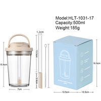 Tumbler Plastik Transparan 500ML Mewah 2025 dengan Gagang, Ramah Lingkungan, Dapat Digunakan Kembali, Termasuk Sedotan dan Sikat Pembersih, Logo Custom Dapat Diterapkan