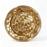 Assiette de présentation en PP plaqué or personnalisée, texture tissée, gaufrée, pour décoration de table de mariage ou de fête