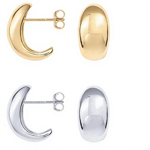 Boucles d'oreilles créoles bombées épaisses PAVOI en argent sterling 925 plaqué or 18 carats, blanches et jaunes, pour femme - Product Image 2