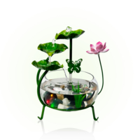 Fontaine d'eau artisanale multifonctionnelle en fer forgé à trois niveaux en forme de feuille de lotus verte, décoration de bureau durable pour la maison, style Feng Shui