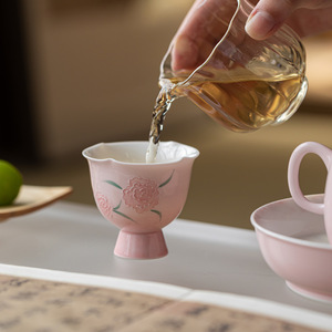 Floral Pattern High Footed <b>Teacup</b> Porcelain New Chinese Style Tea Tasting Cup Kung Fu Tea Set - Product Image 1