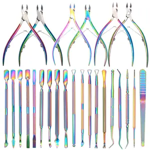 Wellflyer CN-063-10 Cuticula Pusher Kleurrijke Professionele Cuticula Trimmer Roestvrij Staal Clipper Nail Nipper Tools Set