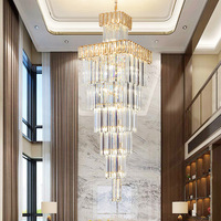 Lustre en cristal de luxe postmoderne avec logo imprimé en 3D pour villa, duplex, loft, étage intermédiaire, escalier en colimaçon, luminaire suspendu