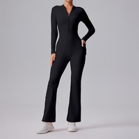 Pantalon de sport évasé pour femme, coupe ajustée, à manches longues, demi-zip, séchage rapide, respirant, en Spandex/Nylon, personnalisé