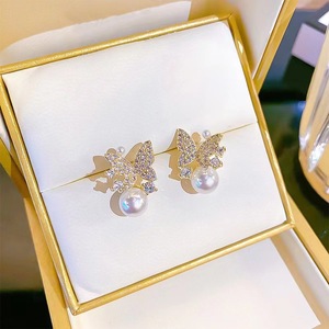 Fashion Korean Gold Plated Trendy Swan Imitation Pearl Rhinestone <b>Stud</b> <b>Earrings</b> Women's Delicate Statement Jewelry - Product Image 5