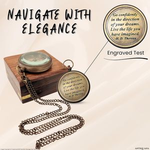 Collier boussole nautique en laiton ALFA NAUTICAL pour homme - Cadeau de randonnée en plein air, type anneau portable à suspendre - Product Image 4