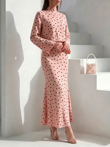 Ensemble jupe sirène et chemise à col mandarin imprimé pois noirs et blancs, élégant et gracieux, pour femme, idéal pour l'automne, les trajets quotidiens et les réceptions de thé - OEM&ODM - Product Image 2