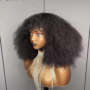 Parrucche Afro Riccio per Donne Nere, Parrucca Afro Riccio Crespo con Frangia, Alta Densità, <span class=keywords><strong>Capelli</strong></span> Umani <span class=keywords><strong>Veri</strong></span>, Parrucca Completamente Riccia - Product Image 2