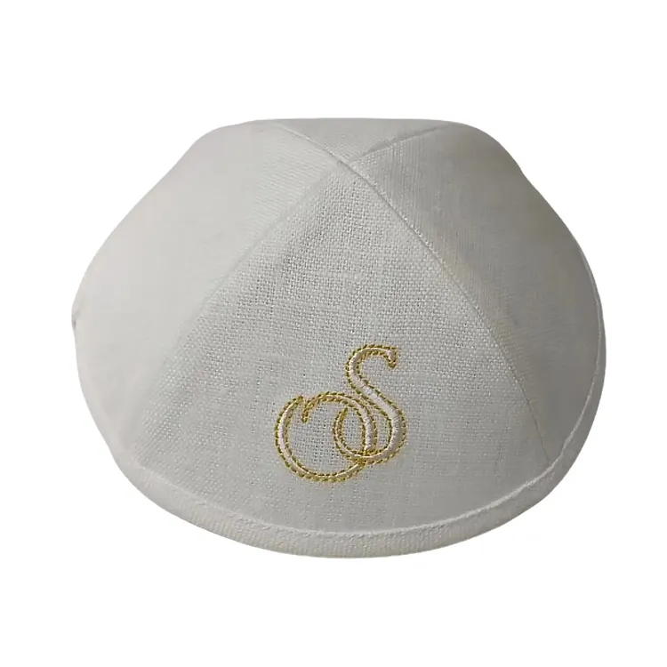 Venta al por mayor Yarmulke judío Kippah Kippot judío Kippah seda bordado personalizado boda Lino Kippah para hombres Yamaka sombrero