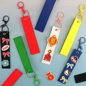 Porte-clés double face style Ins avec logo brodé, pour sac, bracelet DIY, sangle de poignet, bande de tissu vierge à bords soudés - Product Image 2
