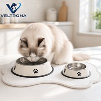 Ensemble de 3 bols pour animaux de compagnie en acier inoxydable avec motif de patte, base antidérapante, bol pour nourriture et eau pour chats et chiens