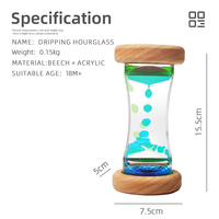 Minuteur en bois poli bicolore Kidpik, écologique, arc-en-ciel bleu-vert, avec liquide