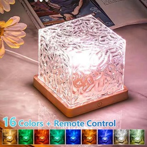 Water Ripple Cube Night <b>Light</b> Rotating Water Wave Night <b>Lights</b> Remote Control 16 Colors Crystal LED Table Lamp for Bedside - Product Image 2