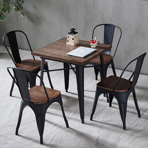 Restaurant Commercial Metal <b>Dining</b> Chairs Antique Industrial Rectangular <b>Tables</b> Stackable Durable Light Weight WOOD SEAT - Product Image 2