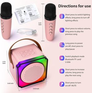 Mini mquina de karaoke kalonka avto Bass máy cho trẻ em Người lớn Loa bluetooth di động với 2 micro không dây mic - Product Image 4