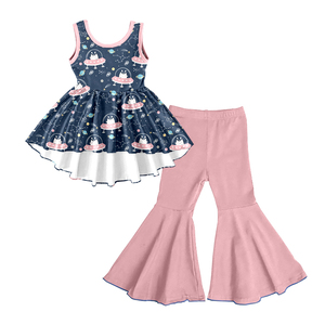 <b>Milk</b> Silk Girls Sleeveless Tank Dress & Flare Pants Set,Custom Print Kids 2 Piece Outfit - Product Image 3