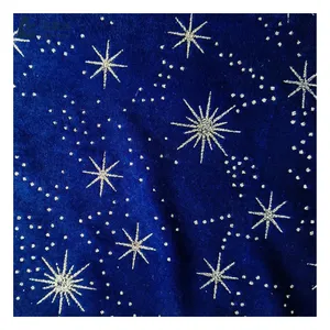 Fashionable foil printing velour beading warp knitted tracksuit elastic sequin velvet fabric