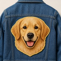 Patch thermocollant en tissu chenille 3D personnalisé brodé avec motif cœur et fleur Golden Retriever pour sacs de sport et casquettes - Commande en gros