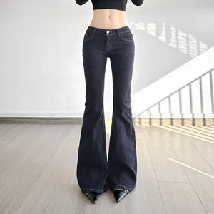 <b>Women</b> High Street <b>Vintage</b> Dark Blue Low Rise Flared <b>Jeans</b> Slim Fit Bell Bottom Denim Pants - Product Image 5